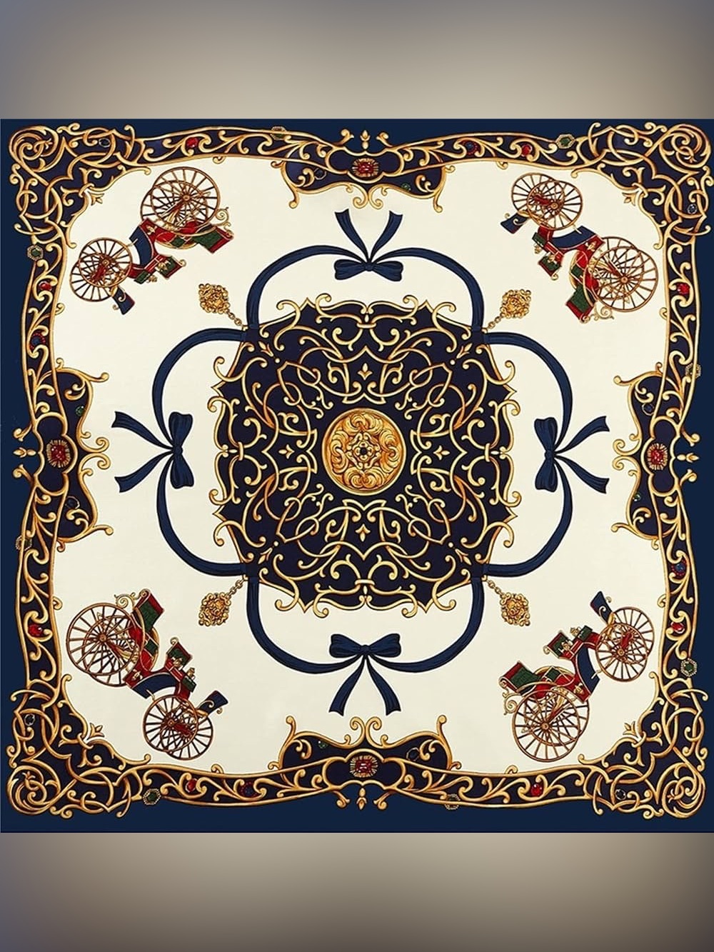 NWT Tasha Nordstrom’s Navy & Ivory Baroque Carriage Print Silk Scarf